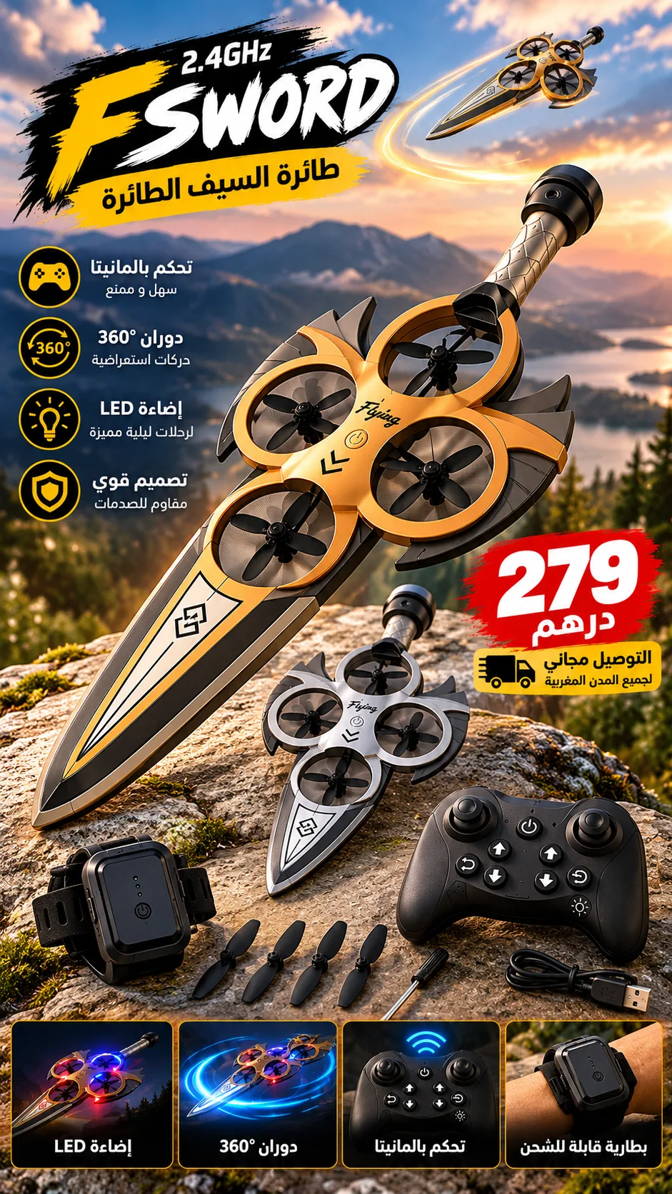 السيف الطائر FSWORD 🛸 بتحكم بالساعة والمانيطا